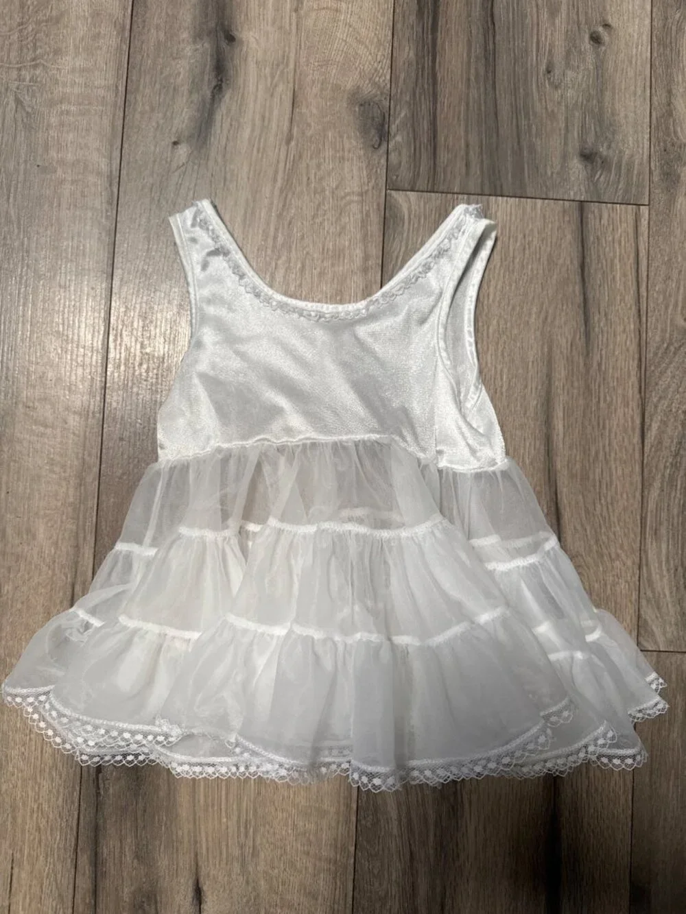 Vtg White Sleeveless Girls Petticoat Tea Party Tiered Layered Tulle Dress Lace T